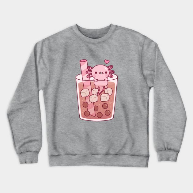 Cute Axolotl Hanging Around In Bubble Tea Crewneck Sweatshirt by rustydoodle